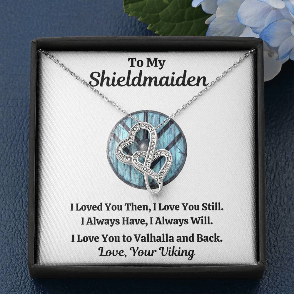 TO MY SHIELDMAIDEN "ALWAYS WILL - BLUE" DOUBLE HEARTS NECKLACE GIFT SET - ON CLOUD NINE GIFTS