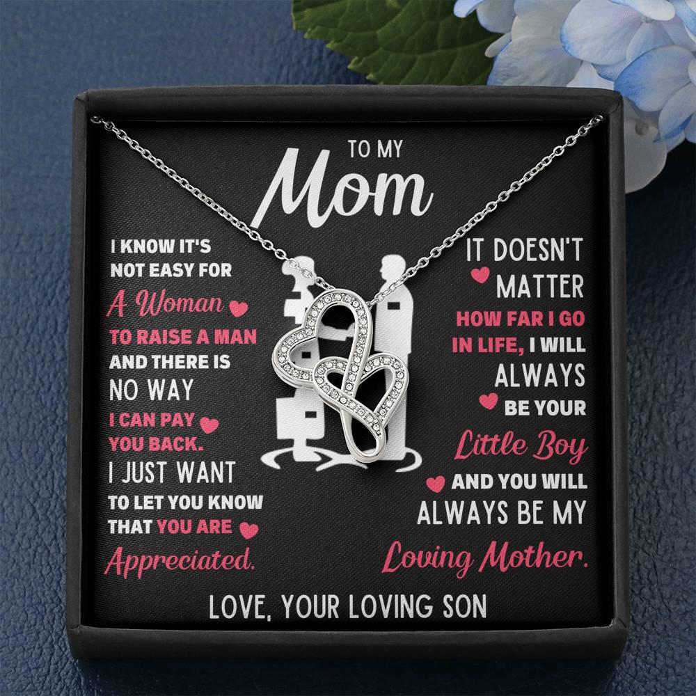 TO MY MOM LITTLE BOY WHITE DOUBLE HEARTS NECKLACE GIFT SET - ON CLOUD NINE GIFTS