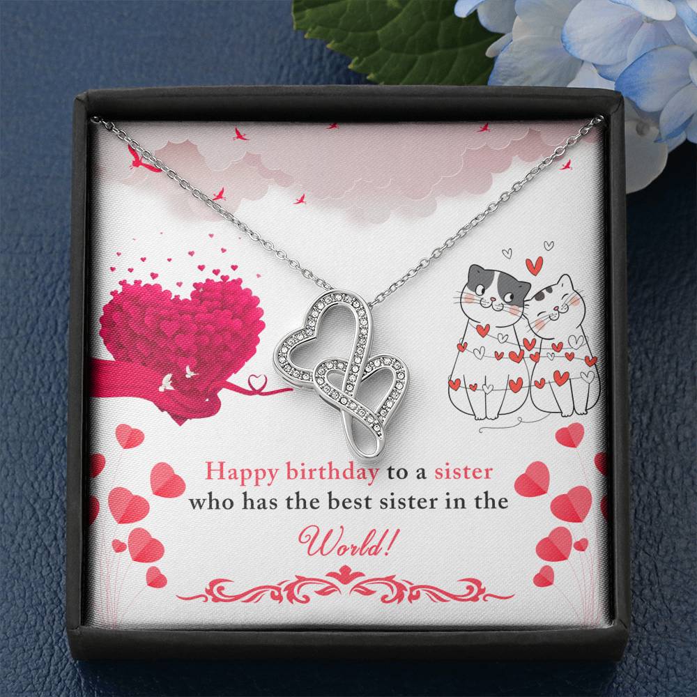 TO MY SISTER "BEST IN THE WORLD" DOUBLE HEARTS NECKLACE GIFT SET - ON CLOUD NINE GIFTS