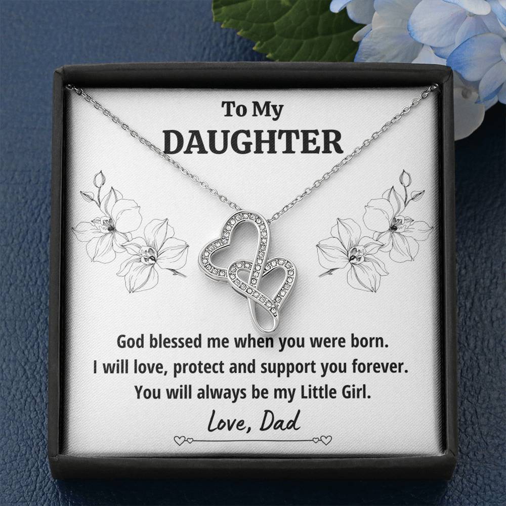 TO MY DAUGHTER FROM DAD "LITTLE GIRL" DOUBLE HEARTS NECKLACE GIFT SET - ON CLOUD NINE GIFTS
