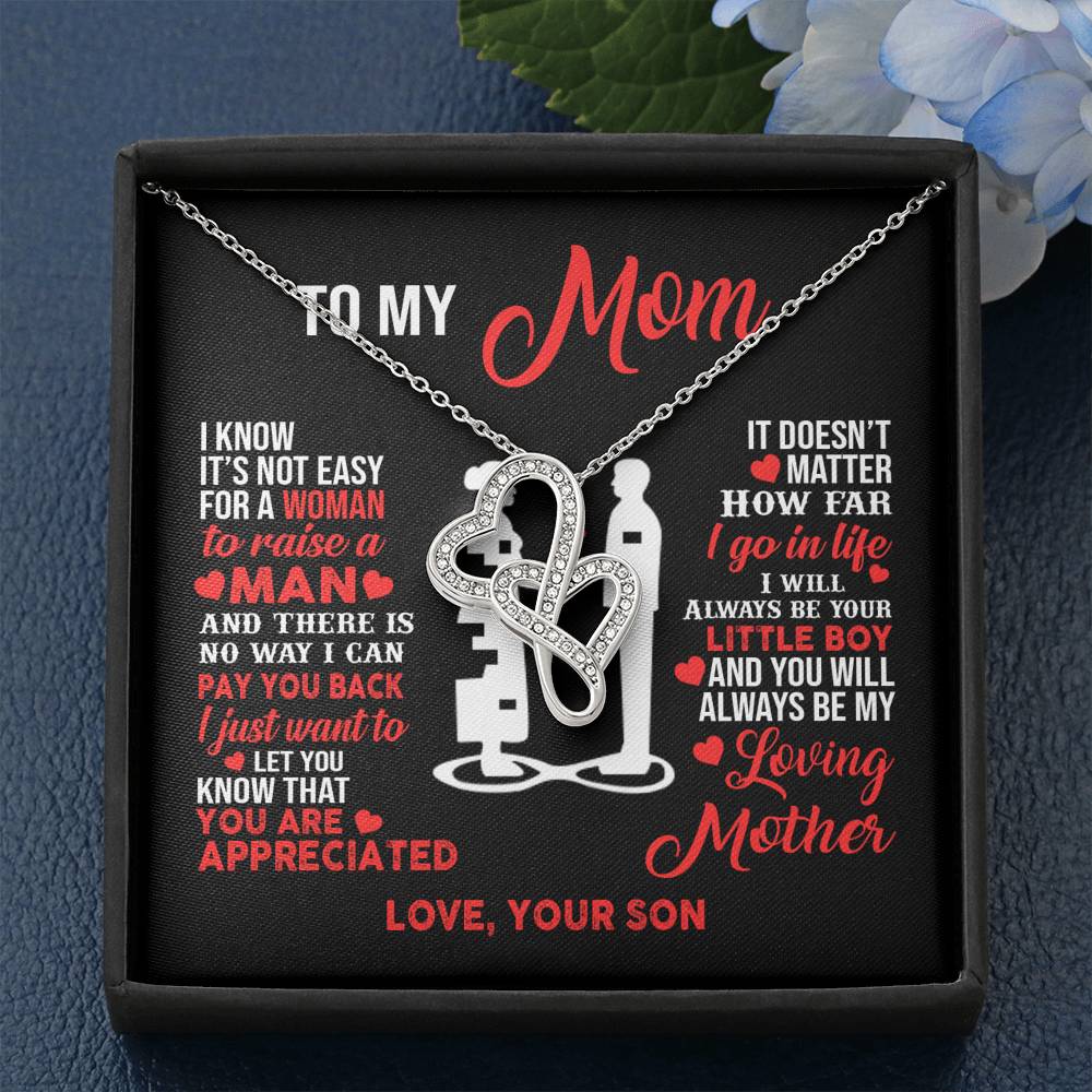 TO MY MOM LITTLE BOY DOUBLE HEARTS NECKLACE GIFT SET - ON CLOUD NINE GIFTS