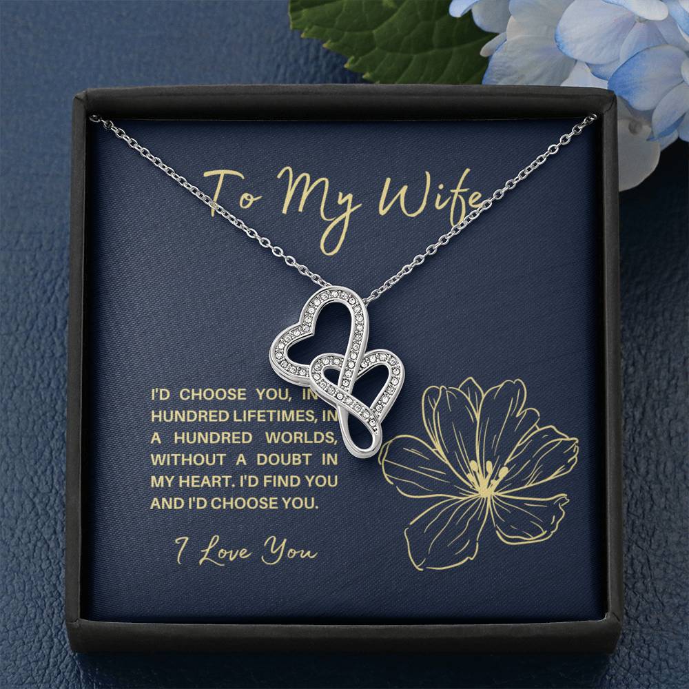 TO MY WIFE "HUNDRED LIFETIMES" DOUBLE HEARTS NECKLACE GIFT SET - ON CLOUD NINE GIFTS