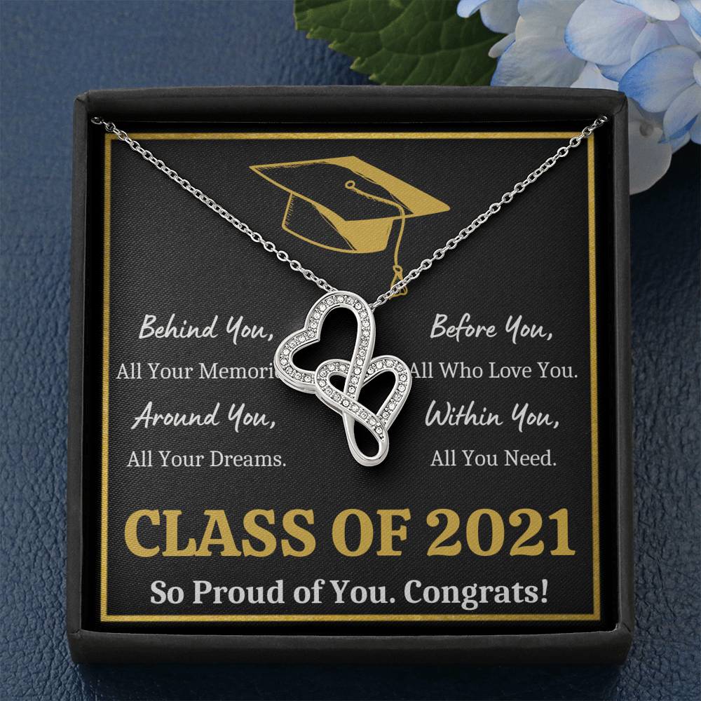 GRADUATION ALL YOU NEED GOLD DOUBLE HEARTS NECKLACE GIFT SET - ON CLOUD NINE GIFTS