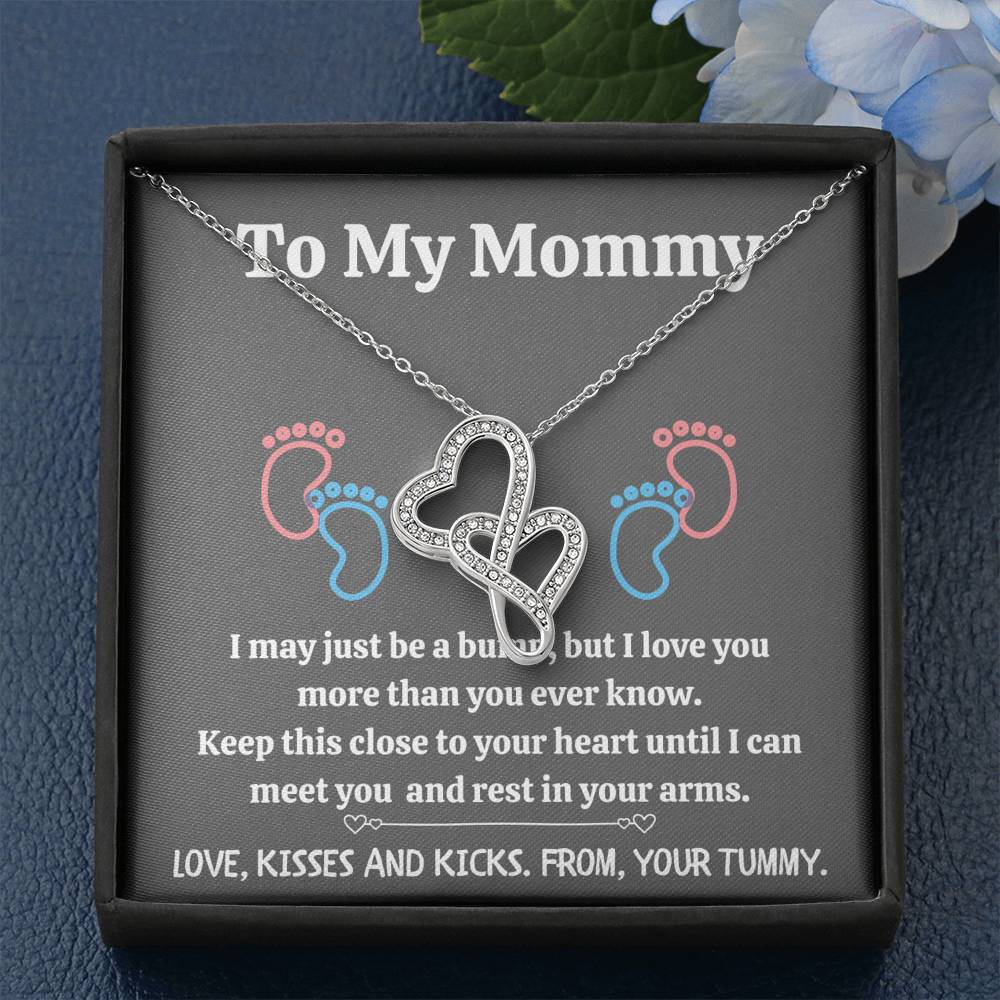 TO MY MOMMY "BABY FEET - GRAY" DOUBLE HEARTS NECKLACE GIFT SET - ON CLOUD NINE GIFTS
