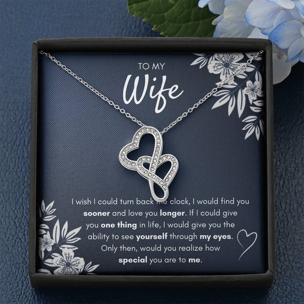 TO MY WIFE "FIND YOU SOONER" DOUBLE HEARTS NECKLACE GIFT SET - ON CLOUD NINE GIFTS
