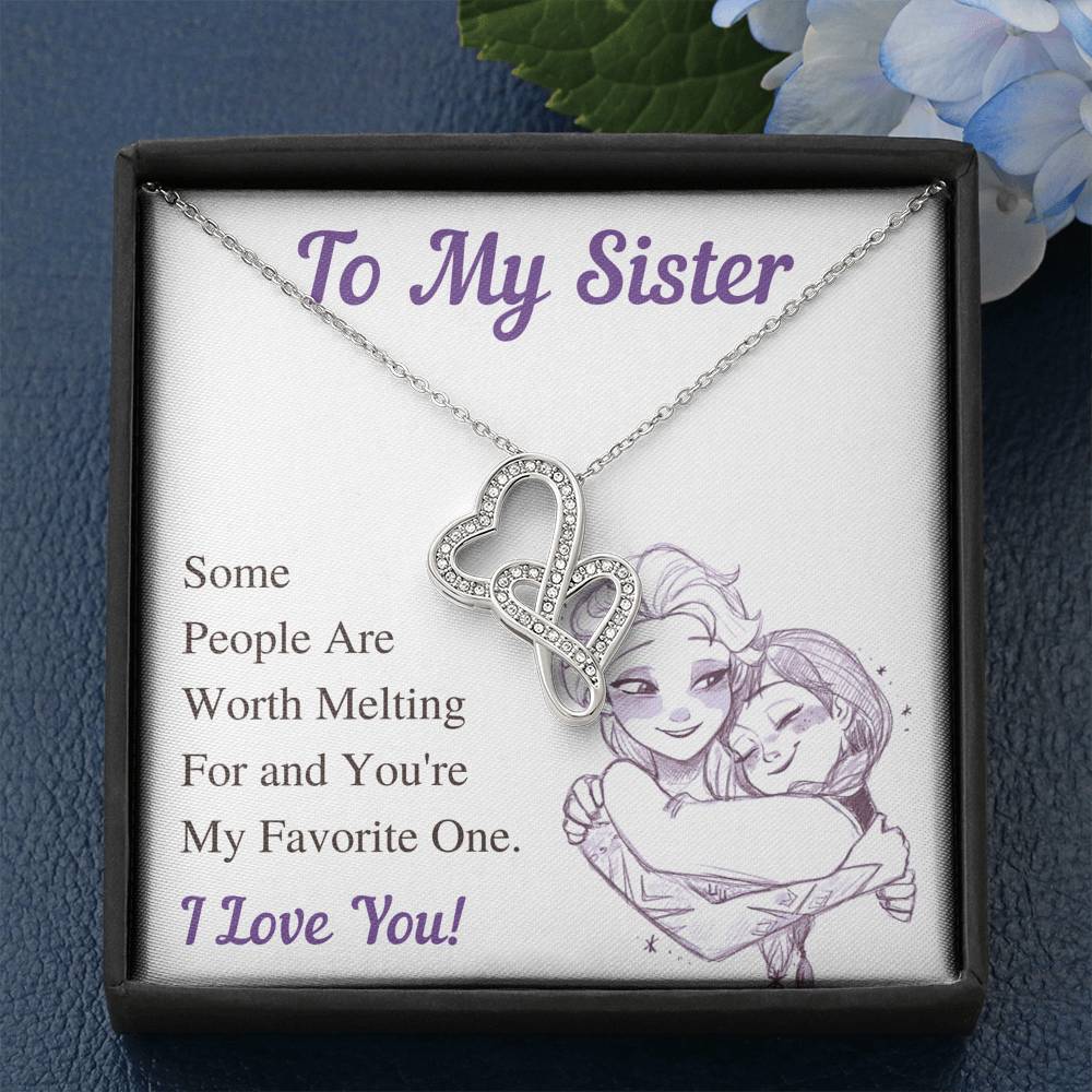 TO MY SISTER WORTH MELTING DOUBLE HEARTS NECKLACE GIFT SET - ON CLOUD NINE GIFTS