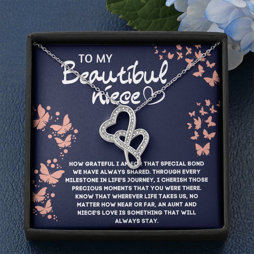 TO MY BEAUTIFUL NIECE DOUBLE HEARTS NECKLACE GIFT SET - ON CLOUD NINE GIFTS
