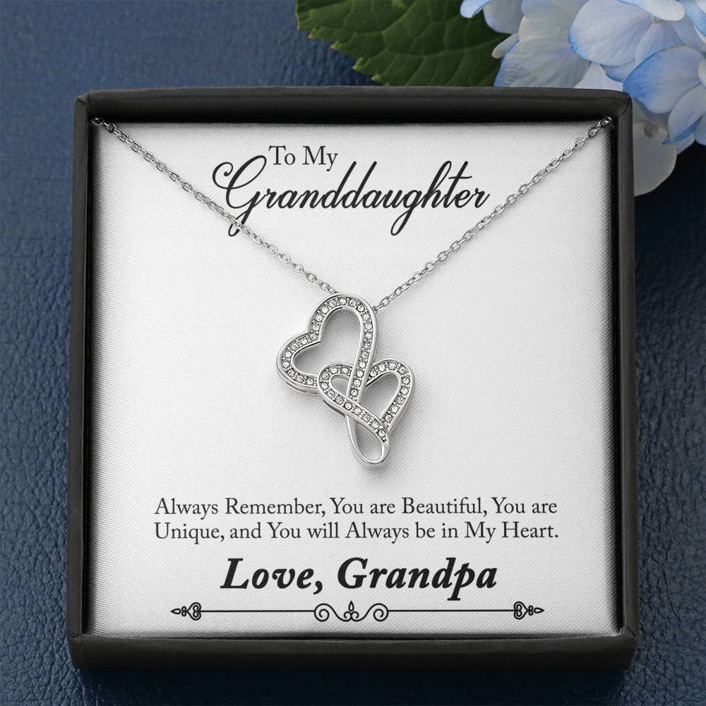 TO MY GRANDDAUGHTER "ALWAYS REMEMBER - SO" DOUBLE HEARTS NECKLACE GIFT SET - ON CLOUD NINE GIFTS