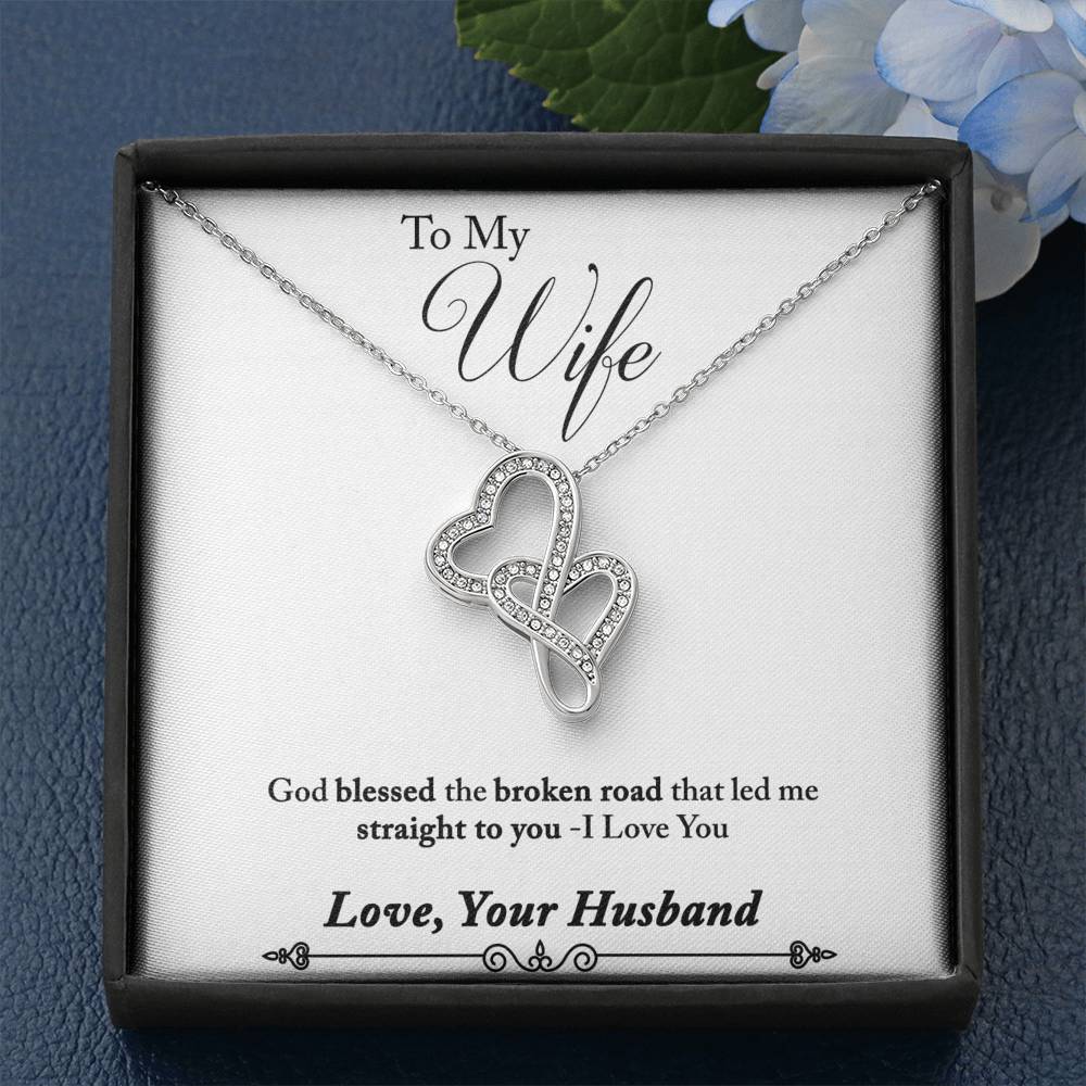 TO MY WIFE "BROKEN ROAD - SO" DOUBLE HEARTS NECKLACE GIFT SET - ON CLOUD NINE GIFTS