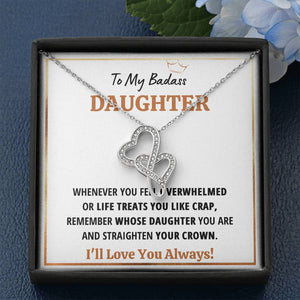 TO MY BADASS DAUGHTER "CRAP - WHITE" DOUBLE HEARTS NECKLACE GIFT SET - ON CLOUD NINE GIFTS