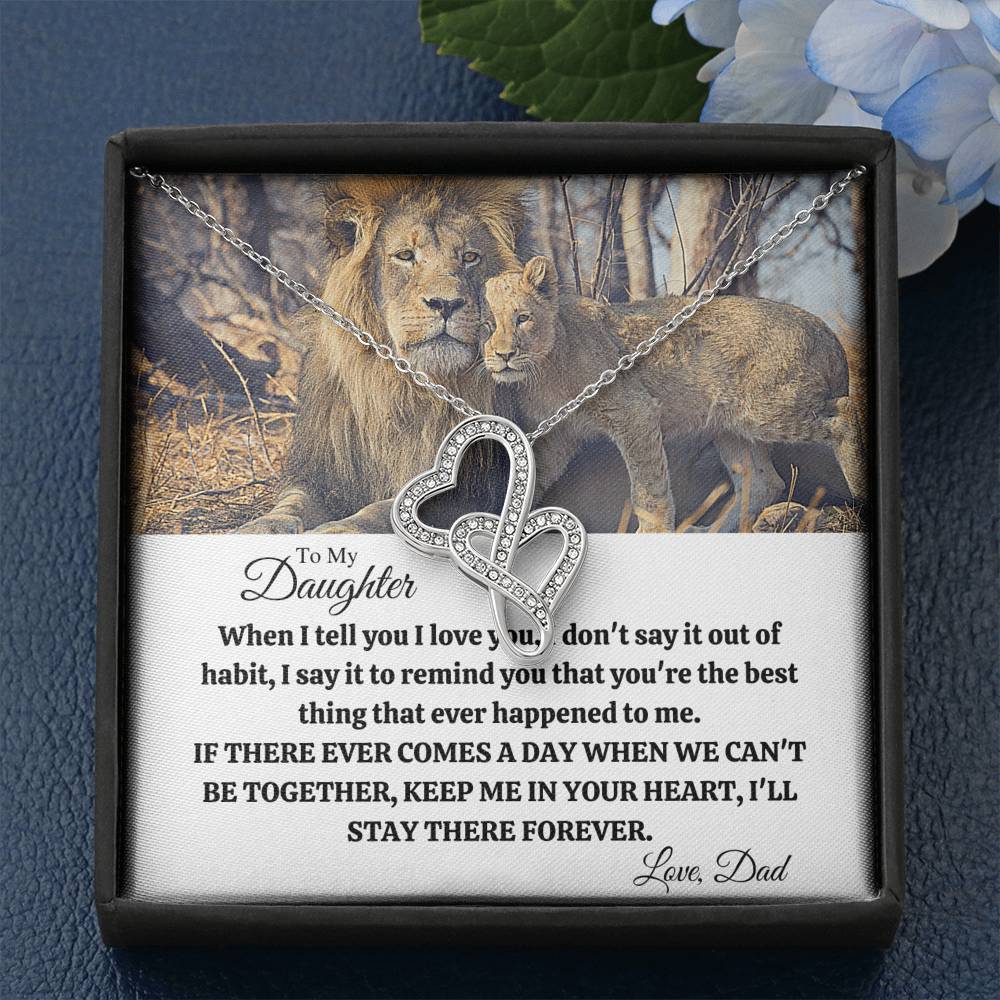 TO MY DAUGHTER "OUT OF HABIT - LION" DOUBLE HEARTS NECKLACE GIFT SET - ON CLOUD NINE GIFTS