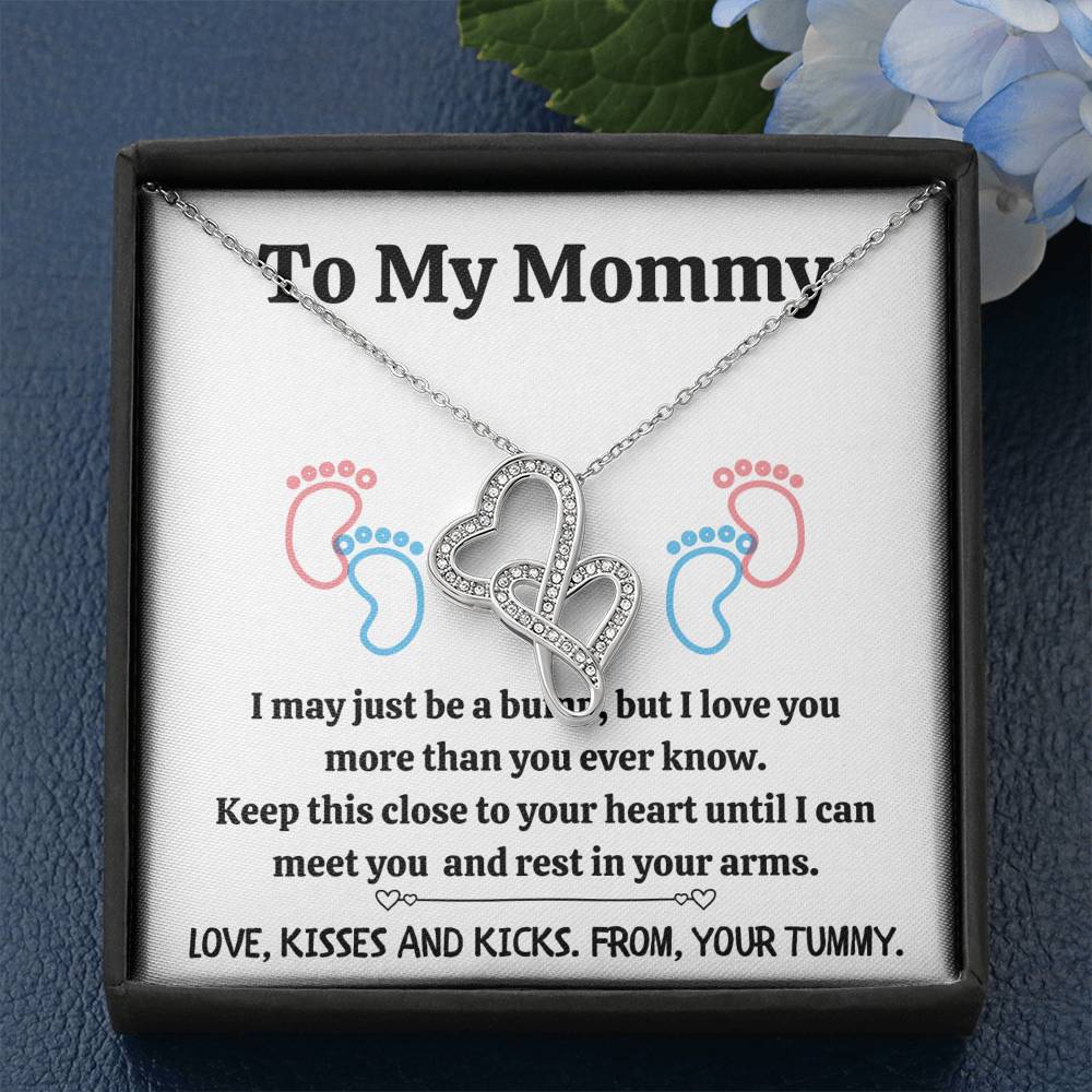 TO MY MOMMY "BABY FEET - WHITE" DOUBLE HEARTS NECKLACE GIFT SET - ON CLOUD NINE GIFTS