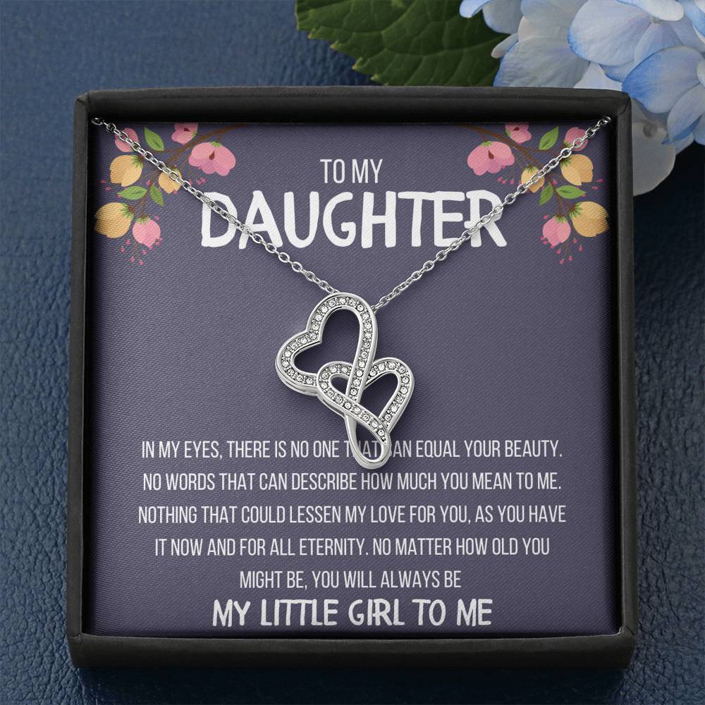 TO MY DAUGHTER "MY LITTLE GIRL TO ME" DOUBLE HEARTS NECKLACE GIFT SET - ON CLOUD NINE GIFTS