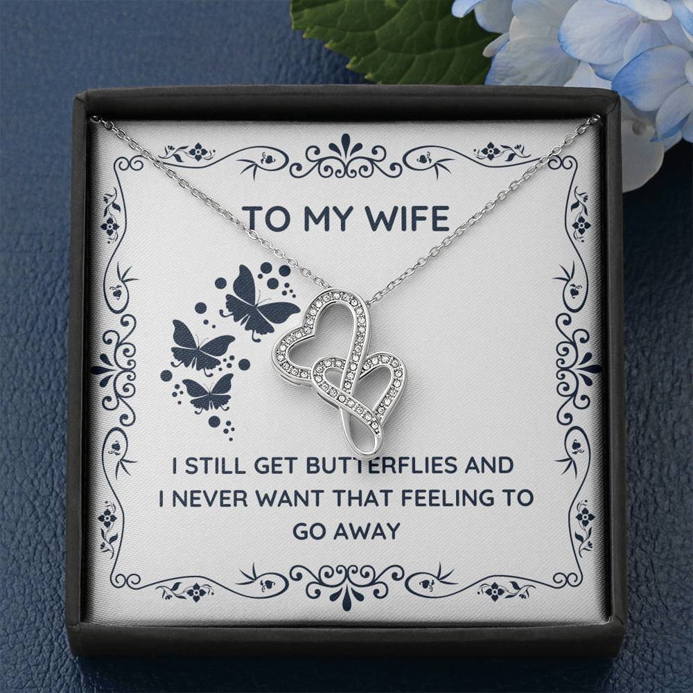 TO MY WIFE "BUTTERFLIES" DOUBLE HEARTS NECKLACE GIFT SET - ON CLOUD NINE GIFTS