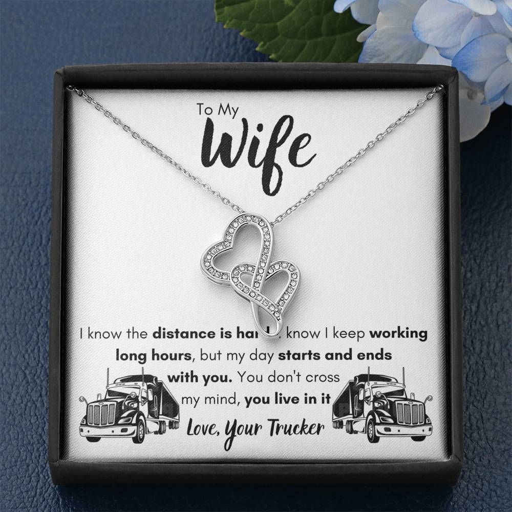 TO MY WIFE "LOVE, YOUR TRUCKER" DOUBLE HEARTS NECKLACE GIFT SET - ON CLOUD NINE GIFTS