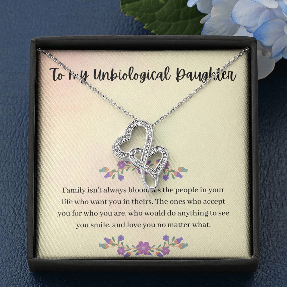 TO MY UNBIOLOGICAL DAUGHTER "SMILE" DOUBLE HEARTS NECKLACE GIFT SET - ON CLOUD NINE GIFTS