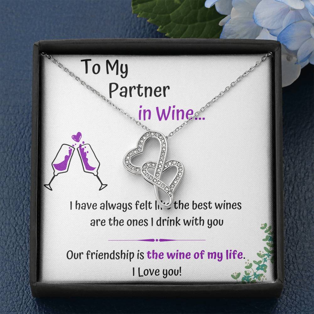 TO MY PARTNER IN WINE DOUBLE HEARTS NECKLACE GIFT SET - ON CLOUD NINE GIFTS