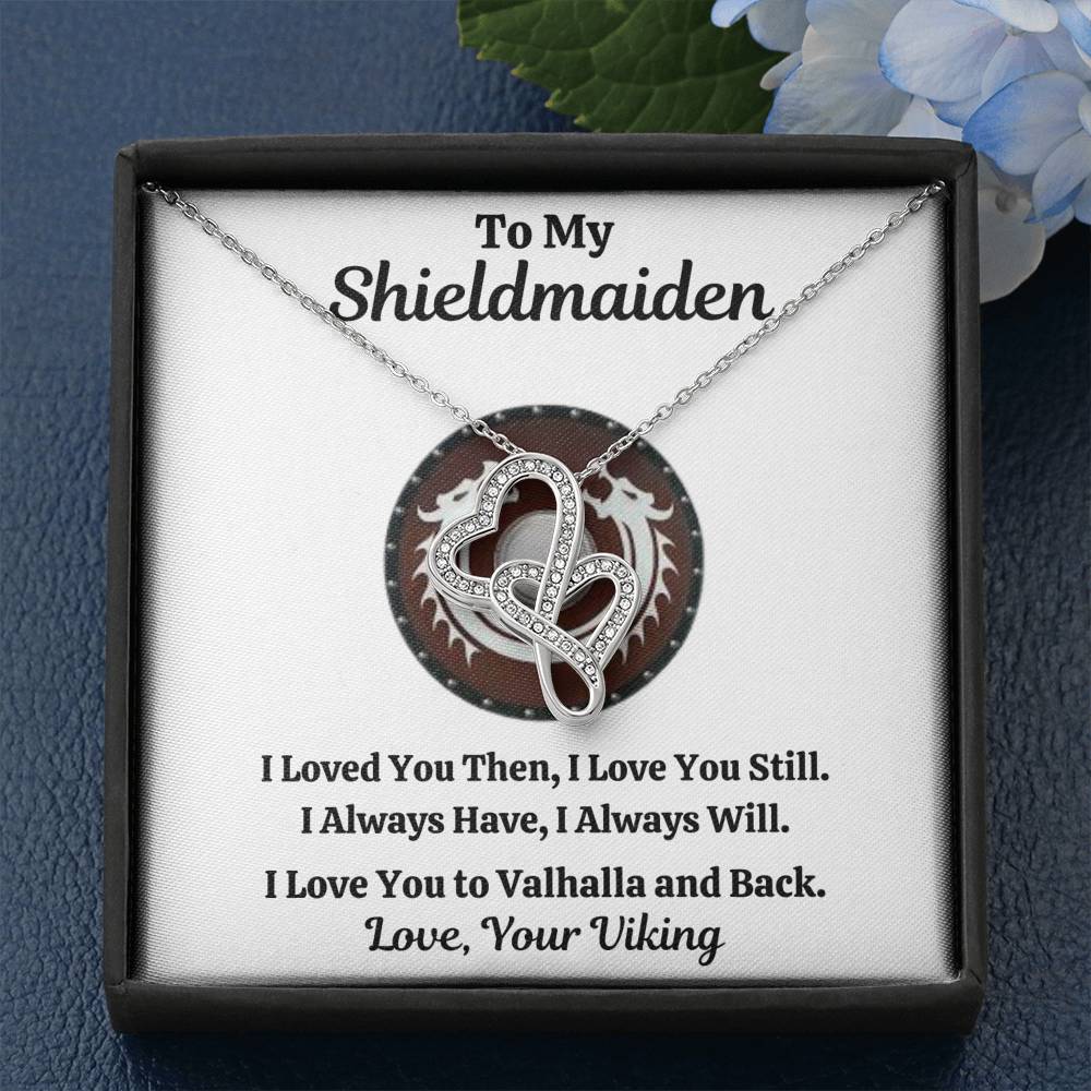 TO MY SHIELDMAIDEN "ALWAYS WILL - RED" DOUBLE HEARTS NECKLACE GIFT SET - ON CLOUD NINE GIFTS