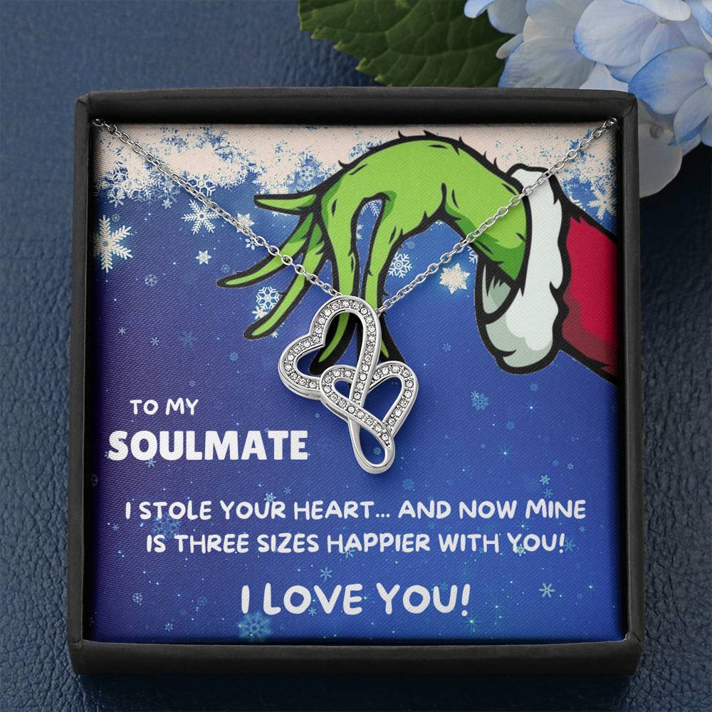 TO MY SOULMATE "THREE SIZES HAPPIER" DOUBLE HEARTS NECKLACE GIFT SET - ON CLOUD NINE GIFTS