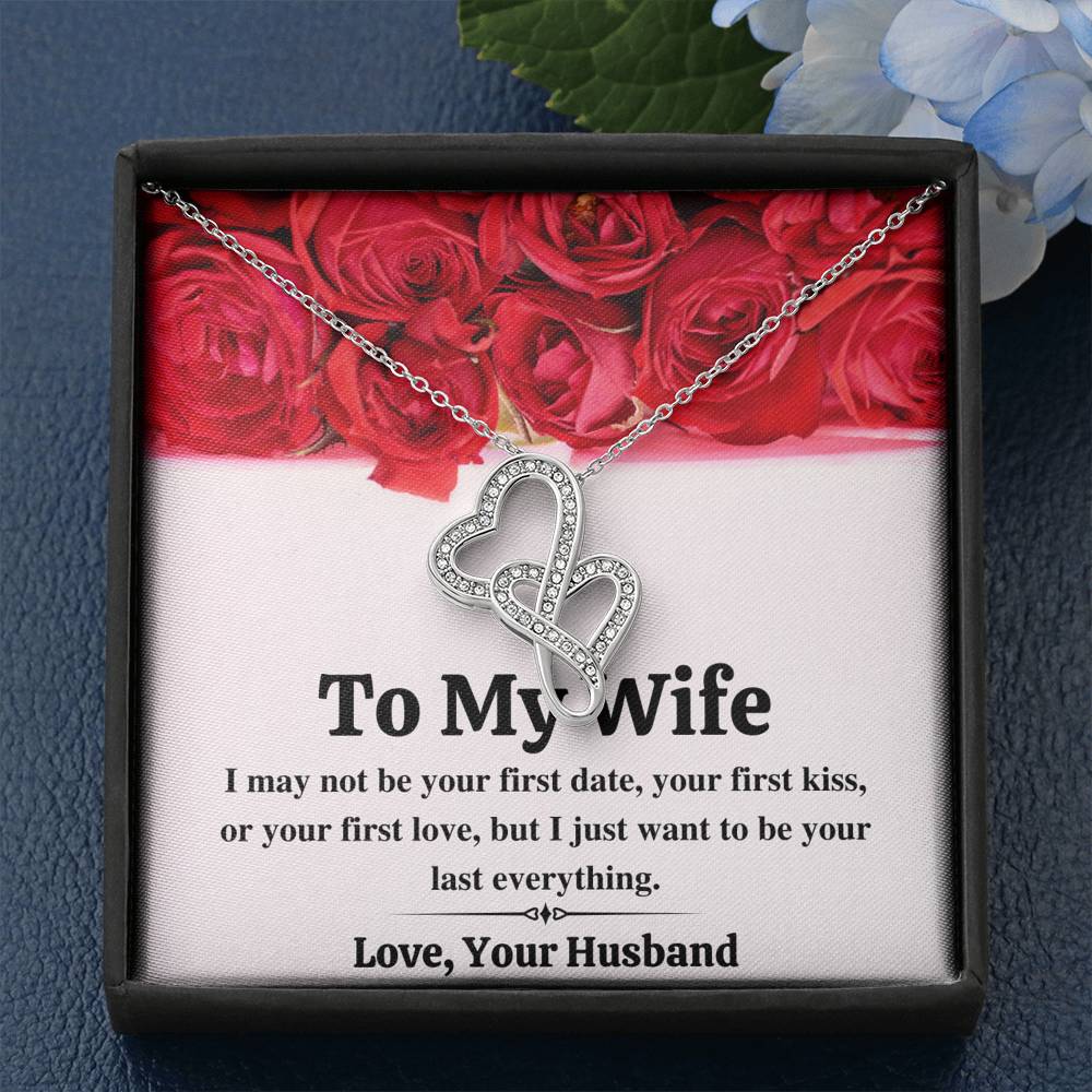 TO MY WIFE "LAST EVERYTHING - RED ROSES" DOUBLE HEARTS NECKLACE GIFT SET - ON CLOUD NINE GIFTS