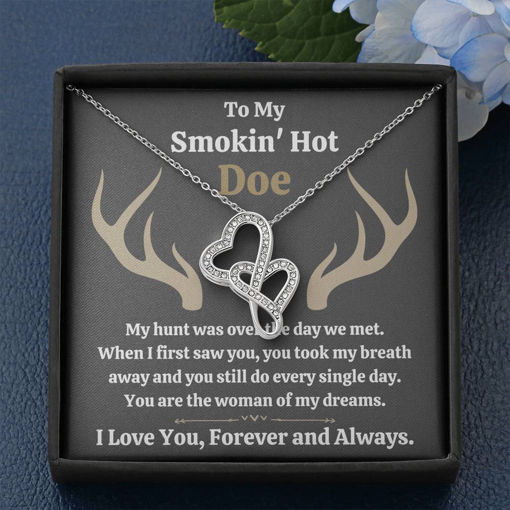 TO MY SMOKIN HOT DOE "DREAMS - DARK" DOUBLE HEARTS NECKLACE GIFT SET - ON CLOUD NINE GIFTS