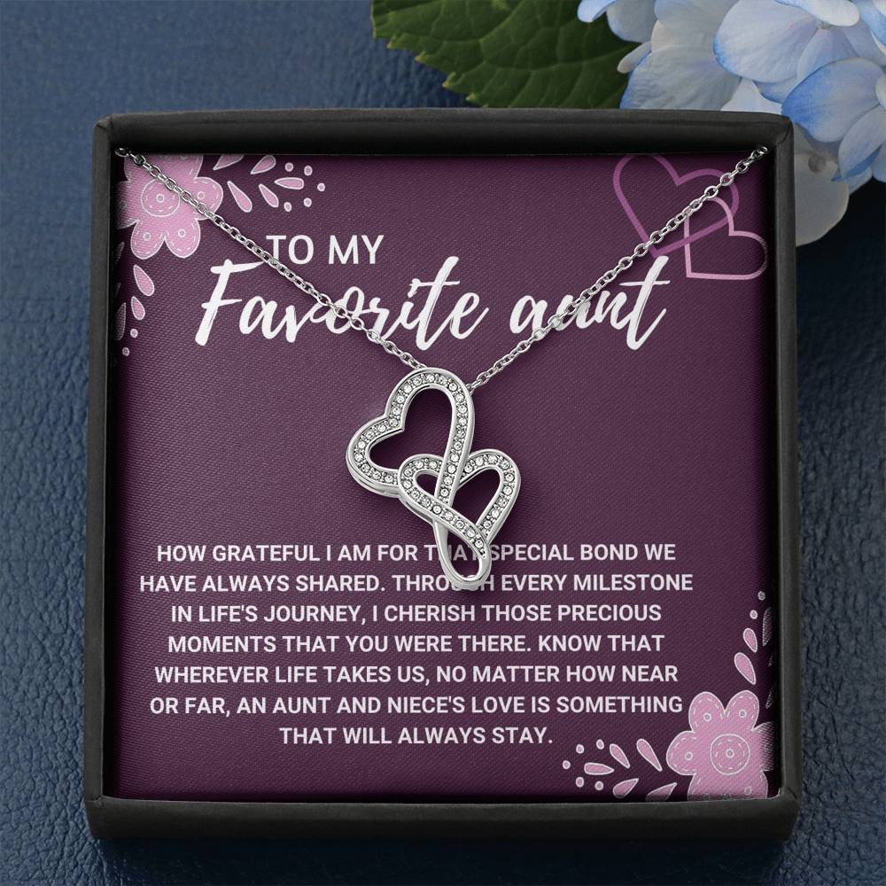 TO MY FAVORITE AUNT "LOVE WILL ALWAYS STAY" DOUBLE HEARTS NECKLACE GIFT SET - ON CLOUD NINE GIFTS