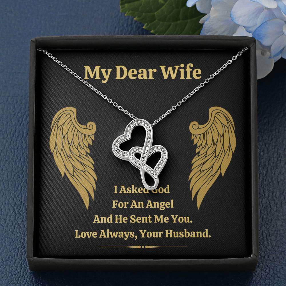 DEAR WIFE "ANGEL" DOUBLE HEARTS NECKLACE GIFT SET - ON CLOUD NINE GIFTS