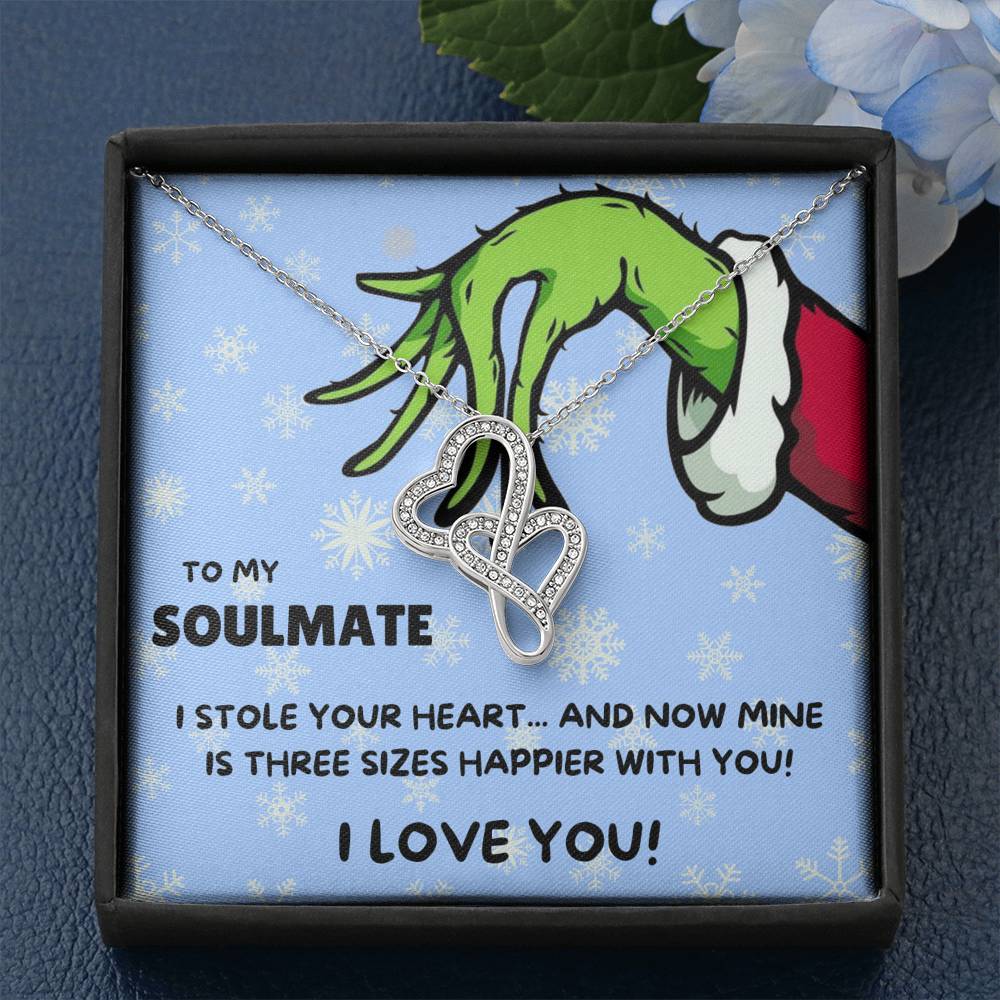 TO MY SOULMATE "THREE SIZES HAPPIER - SNOW" DOUBLE HEARTS NECKLACE GIFT SET - ON CLOUD NINE GIFTS