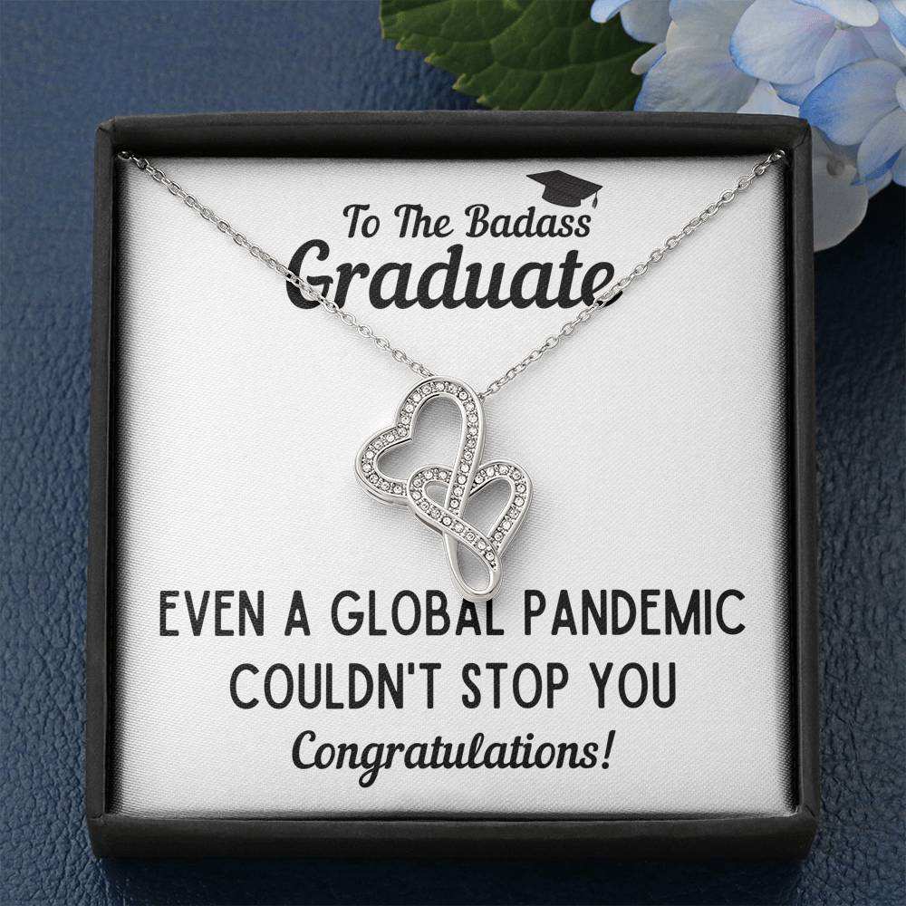 TO THE BADASS GRADUATE STOP DOUBLE HEARTS NECKLACE GIFT SET - ON CLOUD NINE GIFTS