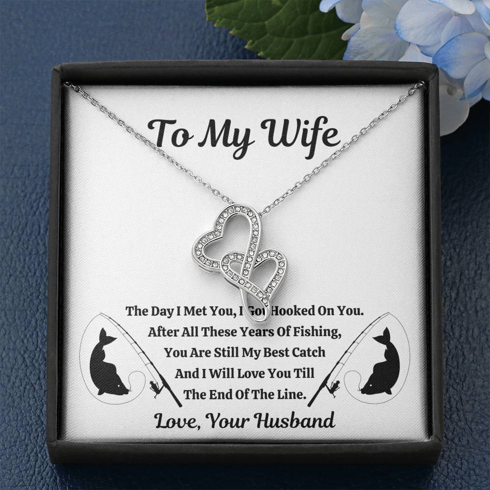 TO MY WIFE "FISHING" DOUBLE HEARTS NECKLACE GIFT SET - ON CLOUD NINE GIFTS