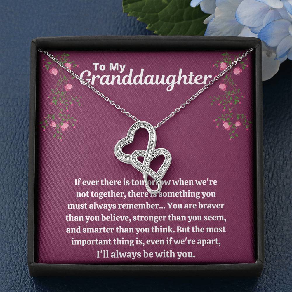 TO MY GRANDDAUGHTER "STRONGER THAN YOU SEEM - PURPLE" DOUBLE HEARTS NECKLACE GIFT SET - ON CLOUD NINE GIFTS