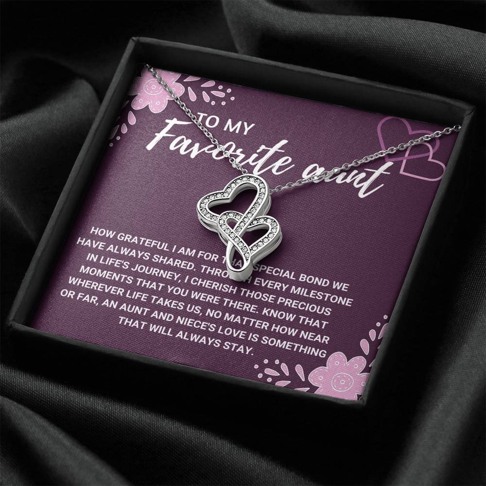 TO MY FAVORITE AUNT "LOVE WILL ALWAYS STAY" DOUBLE HEARTS NECKLACE GIFT SET - ON CLOUD NINE GIFTS