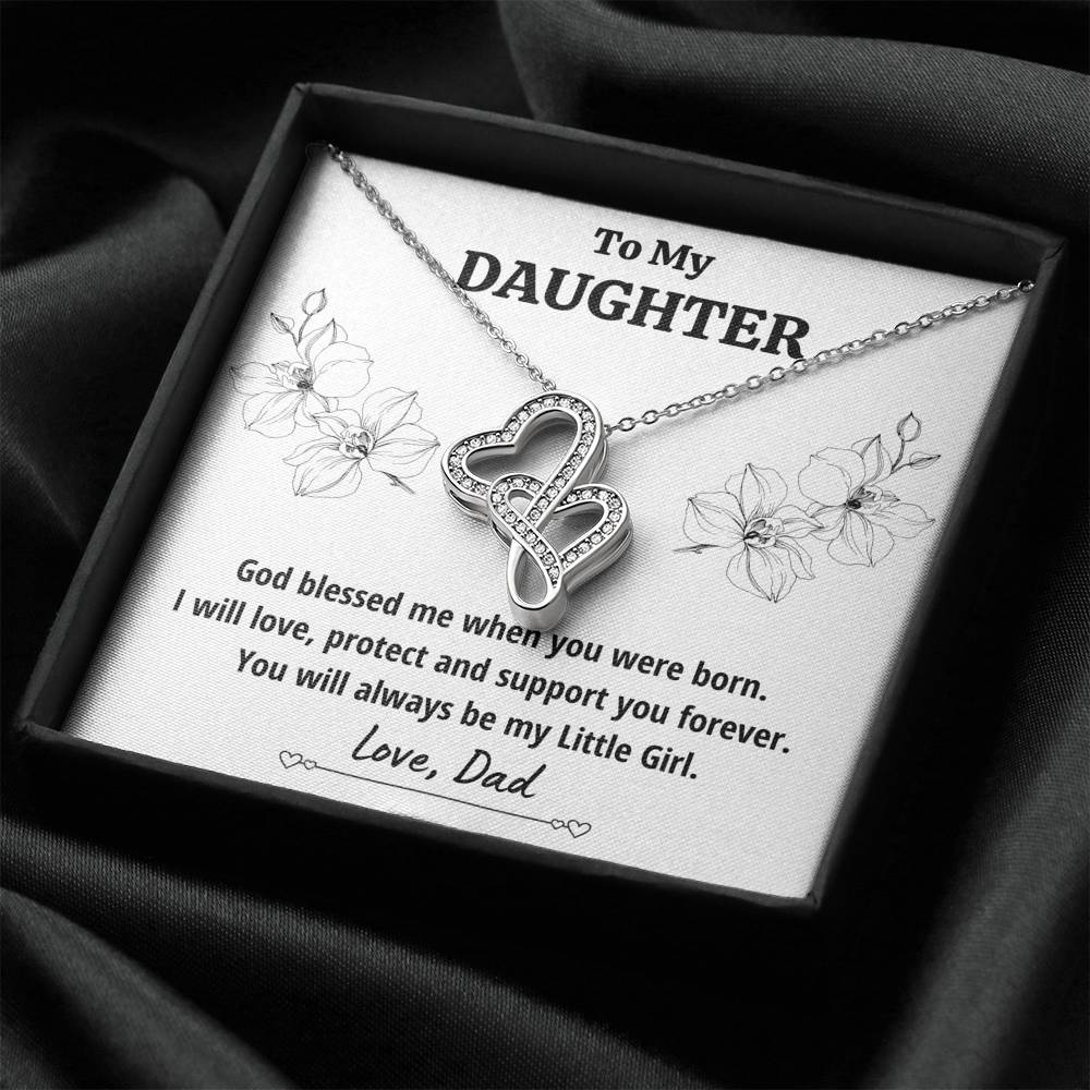 TO MY DAUGHTER FROM DAD "LITTLE GIRL" DOUBLE HEARTS NECKLACE GIFT SET - ON CLOUD NINE GIFTS