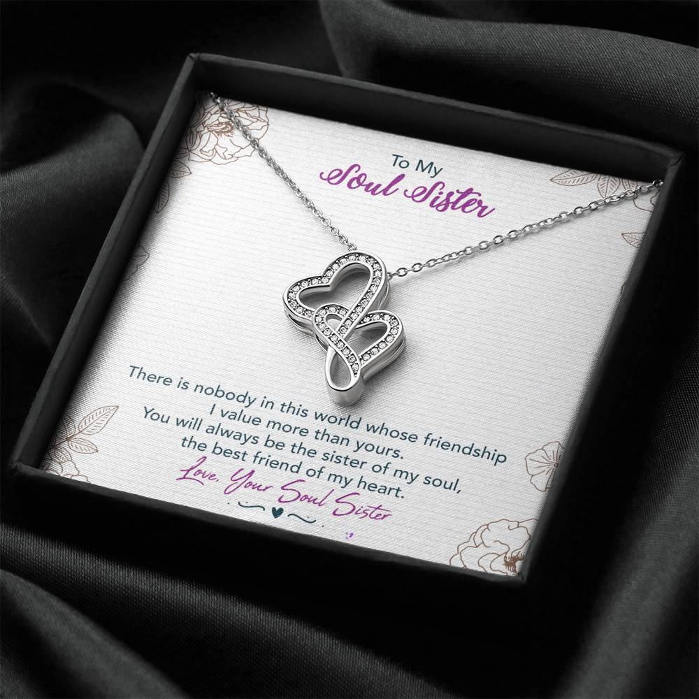 TO MY SOUL SISTER "THIS WORLD - SO" DOUBLE HEARTS NECKLACE GIFT SET - ON CLOUD NINE GIFTS