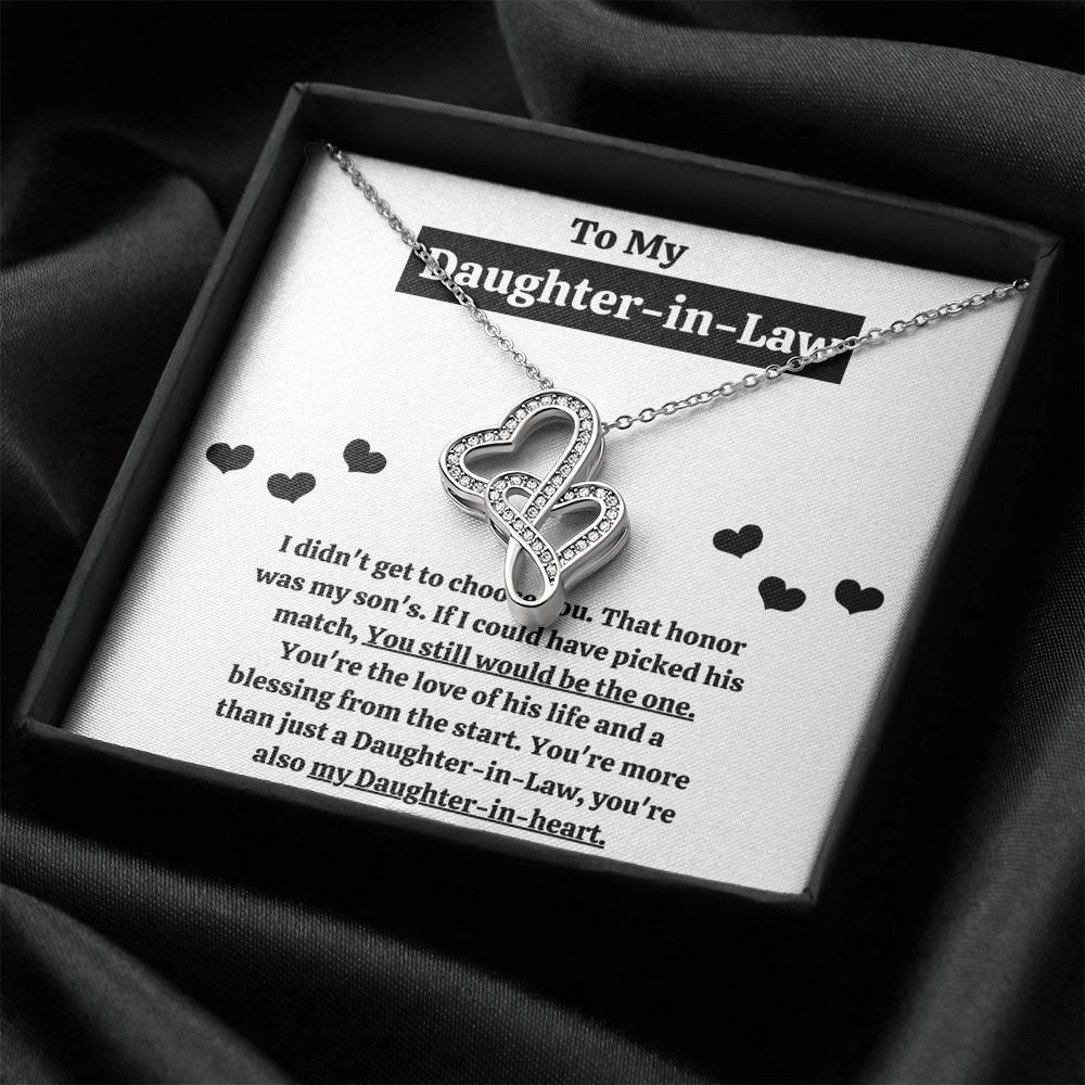 TO MY DAUGHTER-IN-LAW "BLESSING FROM THE START" DOUBLE HEARTS NECKLACE GIFT SET - ON CLOUD NINE GIFTS