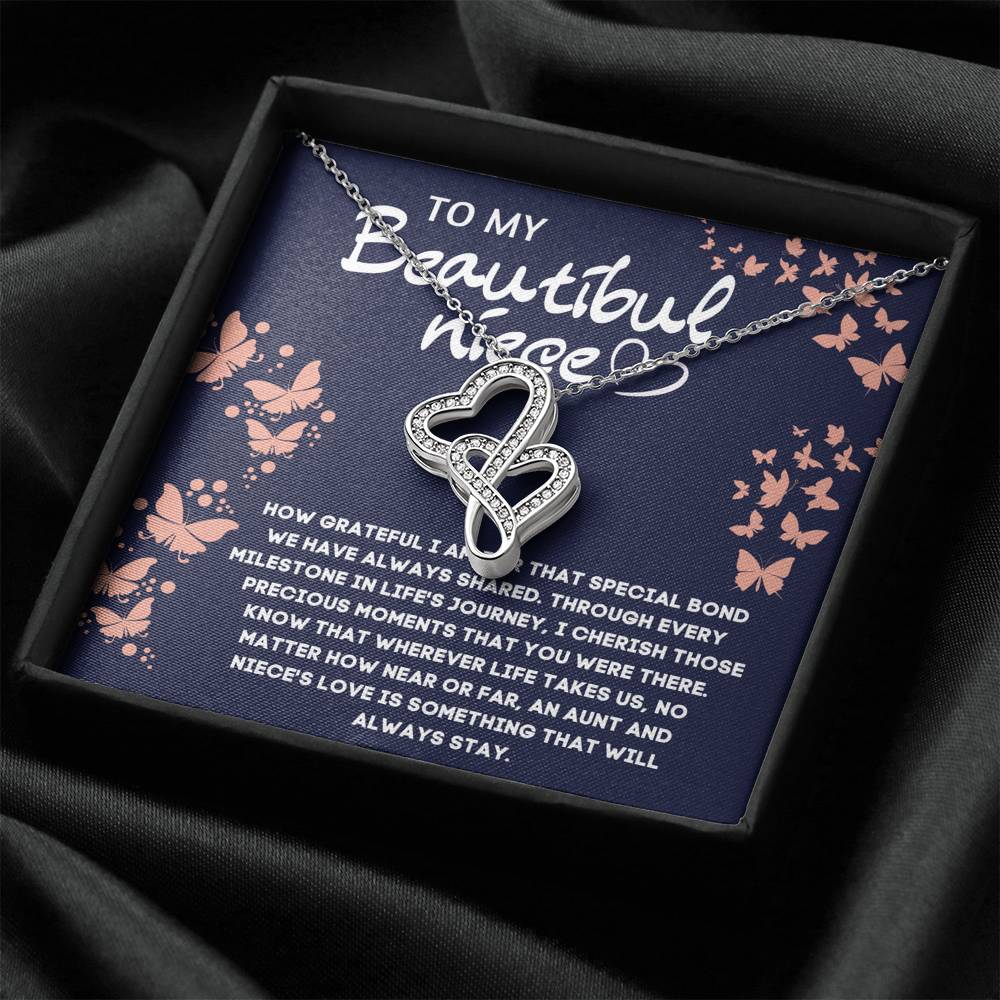 TO MY BEAUTIFUL NIECE DOUBLE HEARTS NECKLACE GIFT SET - ON CLOUD NINE GIFTS