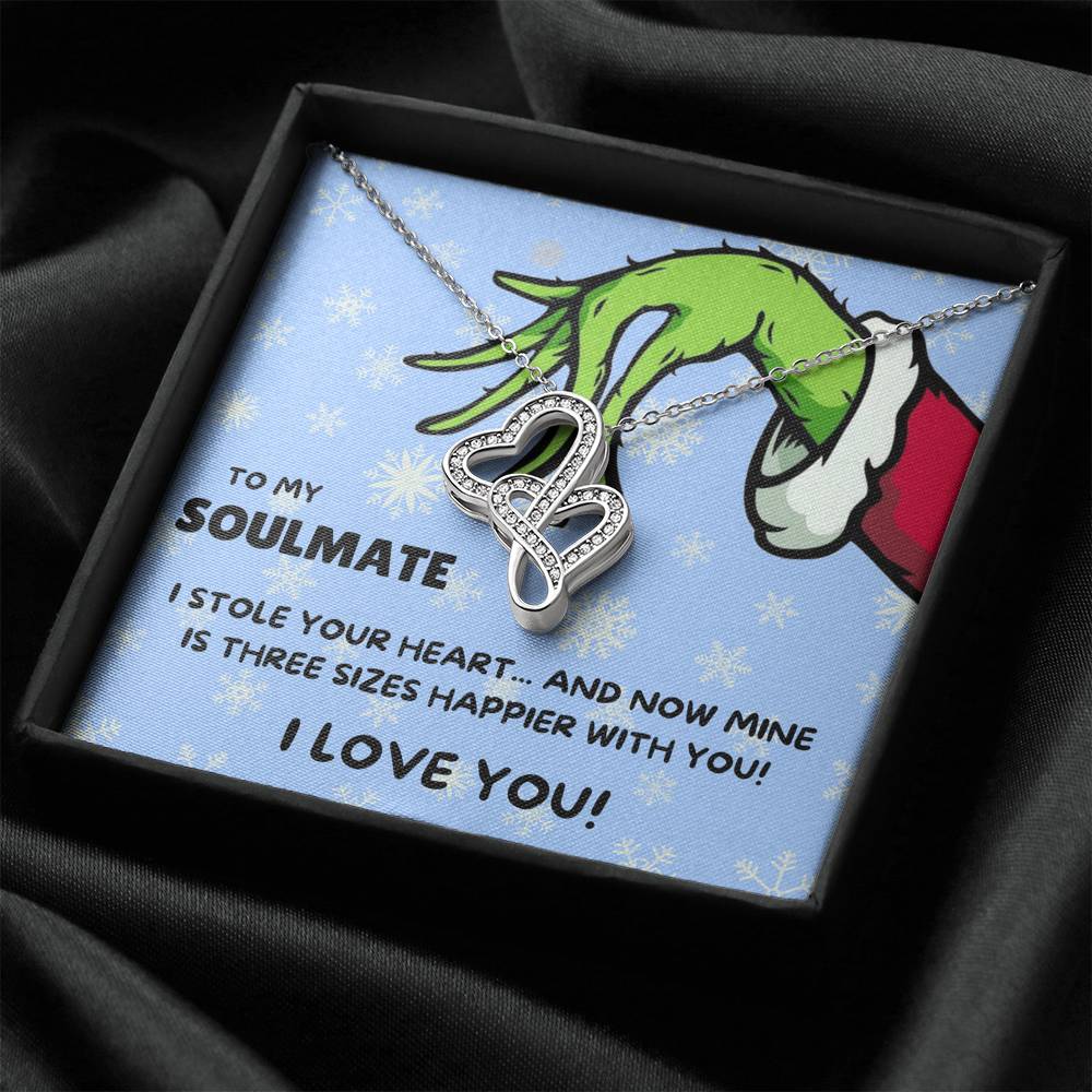 TO MY SOULMATE "THREE SIZES HAPPIER - SNOW" DOUBLE HEARTS NECKLACE GIFT SET - ON CLOUD NINE GIFTS