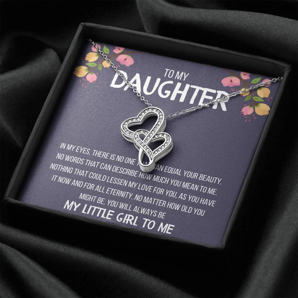 TO MY DAUGHTER "MY LITTLE GIRL TO ME" DOUBLE HEARTS NECKLACE GIFT SET - ON CLOUD NINE GIFTS