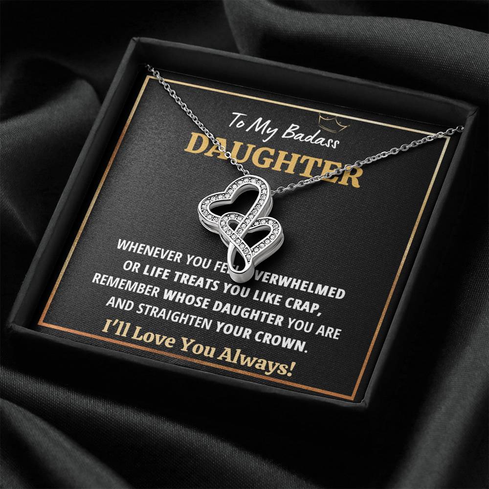 TO MY BADASS DAUGHTER "CRAP - BLACK" DOUBLE HEARTS NECKLACE GIFT SET - ON CLOUD NINE GIFTS