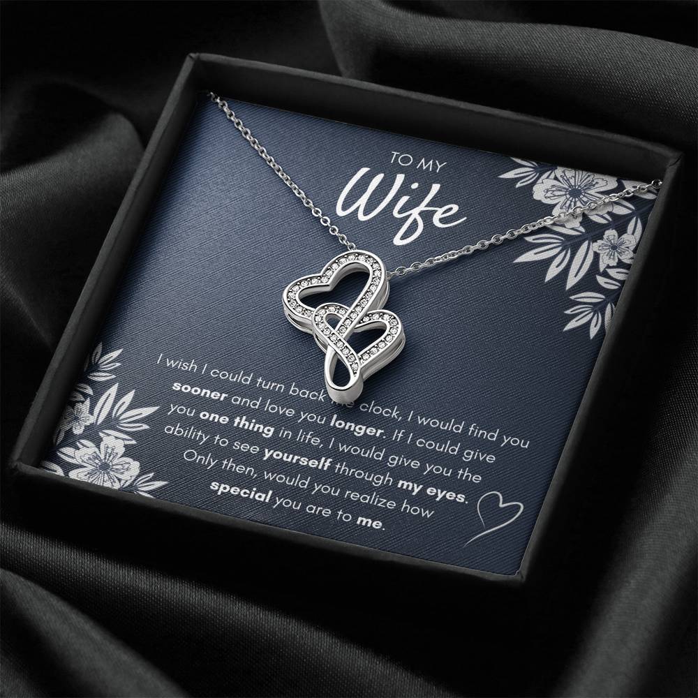TO MY WIFE "FIND YOU SOONER" DOUBLE HEARTS NECKLACE GIFT SET - ON CLOUD NINE GIFTS