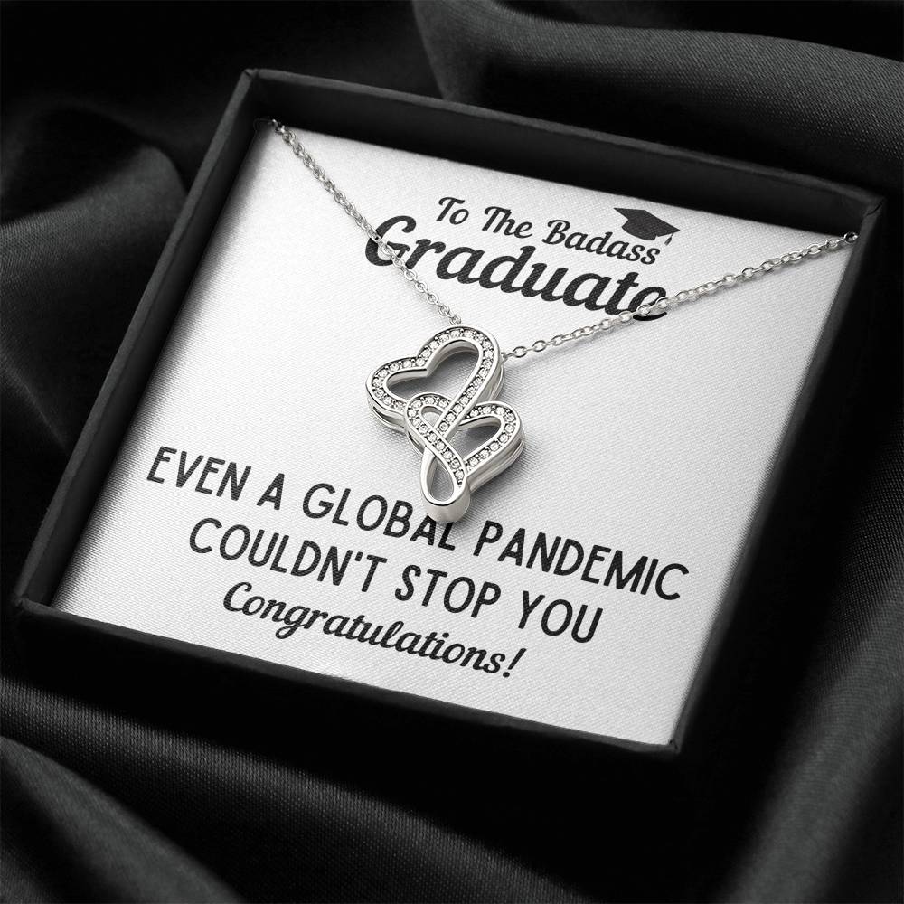 TO THE BADASS GRADUATE STOP DOUBLE HEARTS NECKLACE GIFT SET - ON CLOUD NINE GIFTS