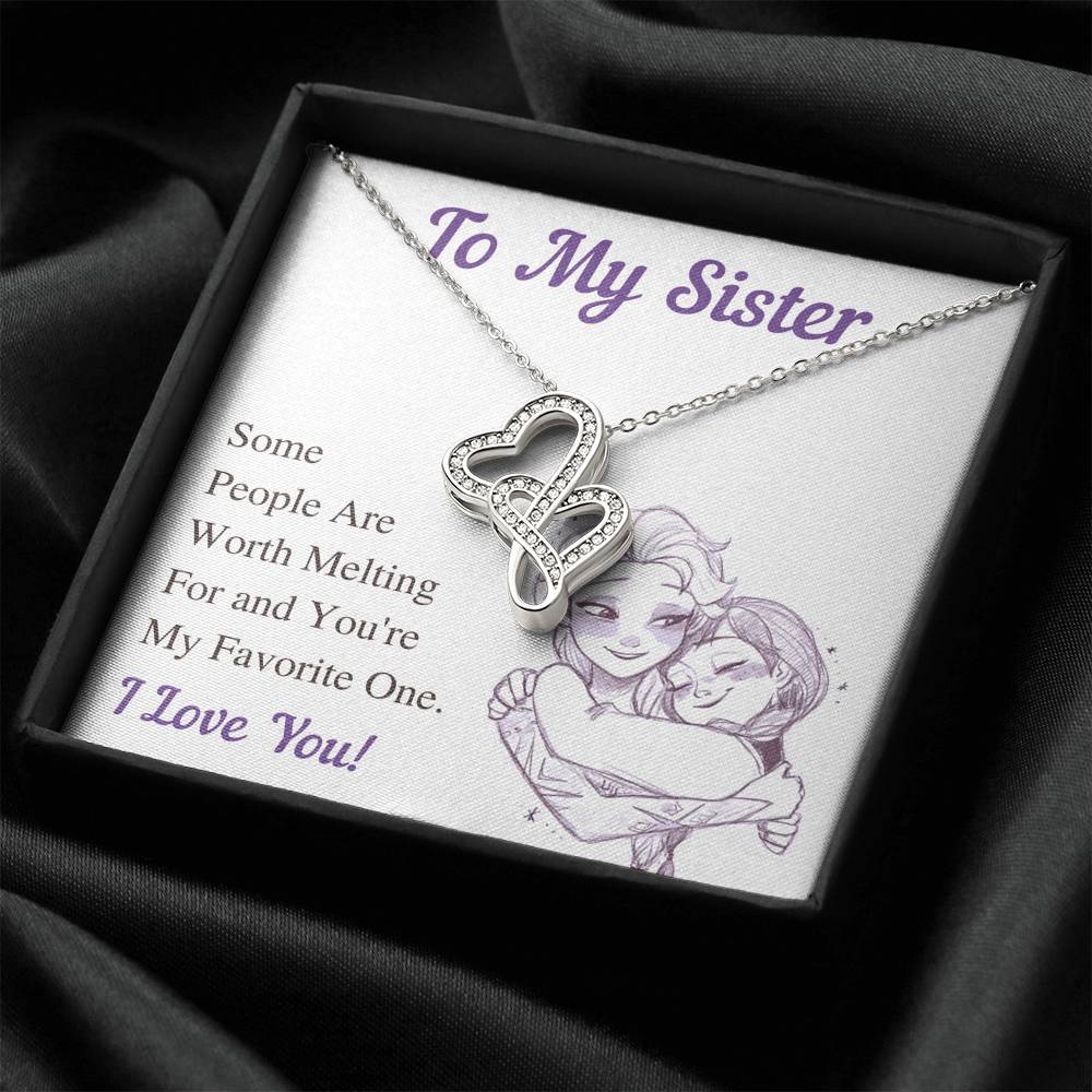 TO MY SISTER WORTH MELTING DOUBLE HEARTS NECKLACE GIFT SET - ON CLOUD NINE GIFTS