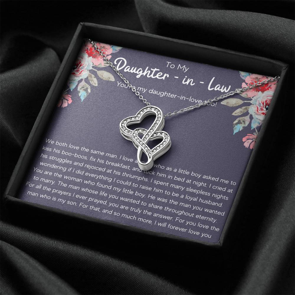 TO MY DAUGHTER IN LAW "DAUGHTER IN LOVE" DOUBLE HEARTS NECKLACE GIFT SET - ON CLOUD NINE GIFTS
