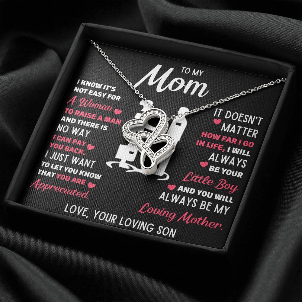 TO MY MOM LITTLE BOY WHITE DOUBLE HEARTS NECKLACE GIFT SET - ON CLOUD NINE GIFTS