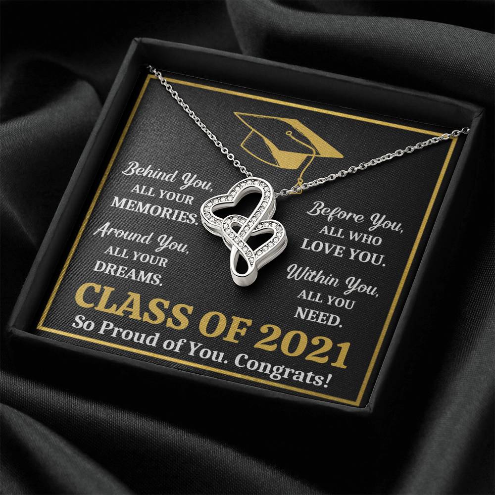 GRADUATION 2021 ALL YOU NEED GOLD DOUBLE HEARTS NECKLACE GIFT SET - ON CLOUD NINE GIFTS
