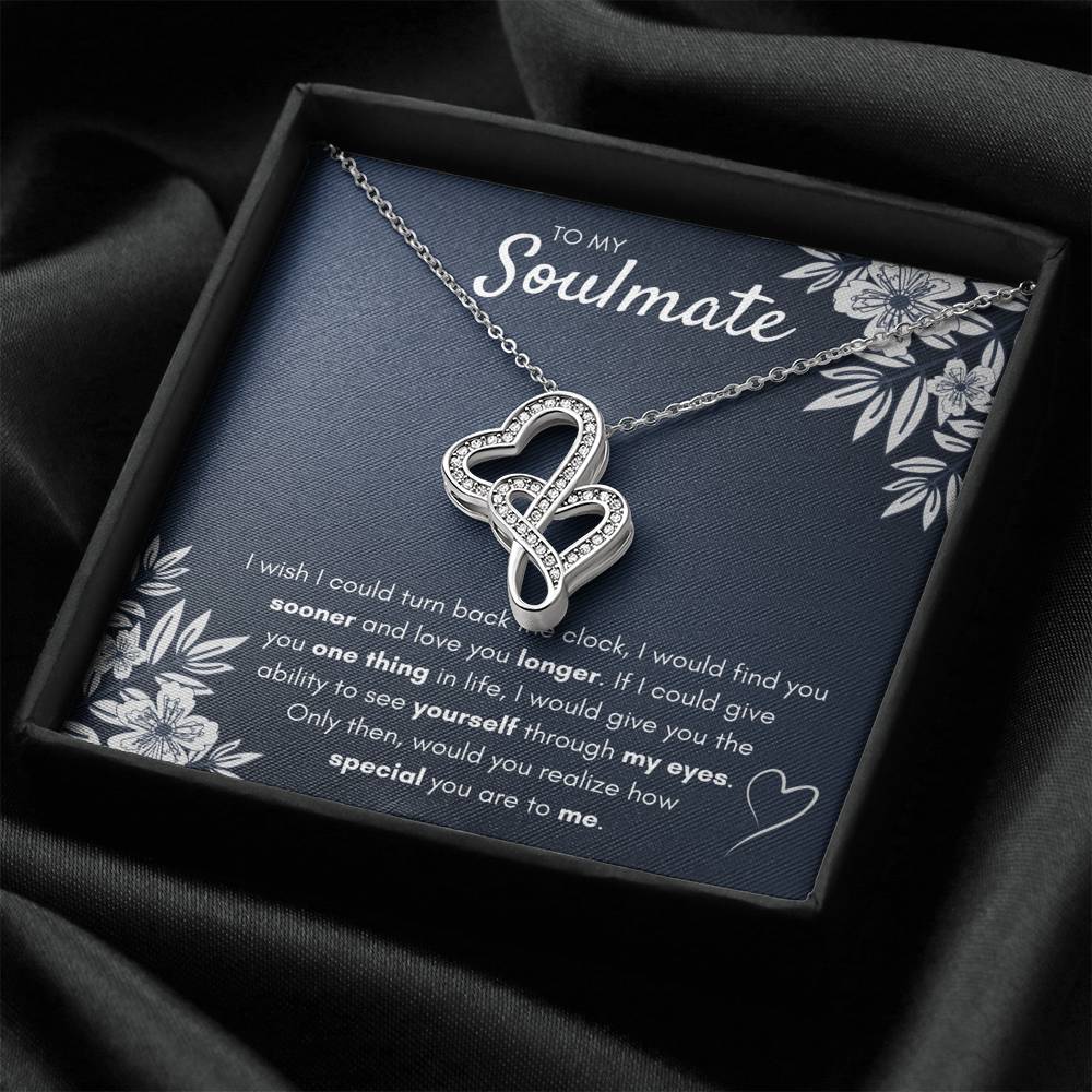 TO MY SOULMATE "FIND YOU SOONER" DOUBLE HEARTS NECKLACE GIFT SET - ON CLOUD NINE GIFTS