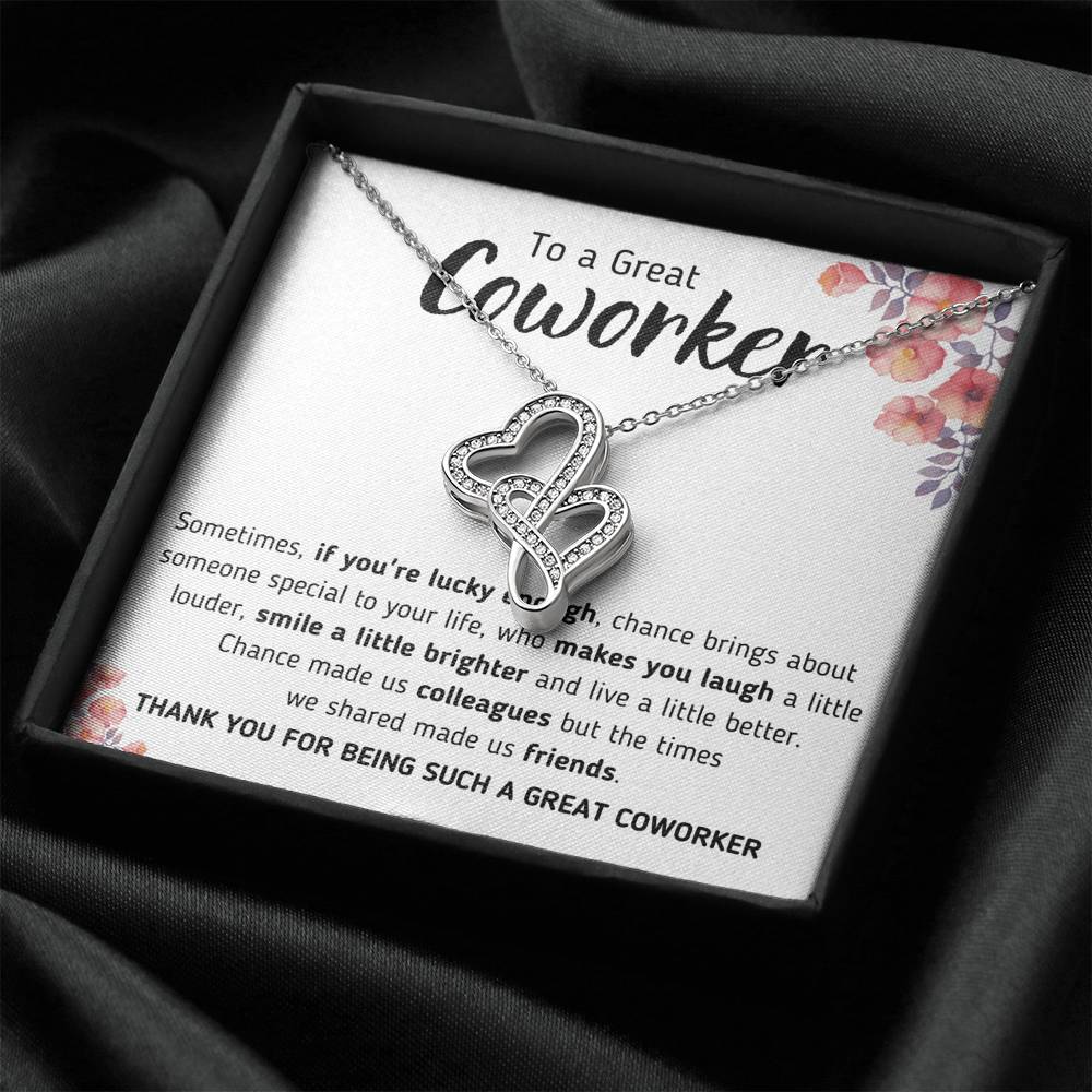 TO A GREAT COWORKER "A LITTLE BETTER" DOUBLE HEARTS NECKLACE GIFT SET - ON CLOUD NINE GIFTS