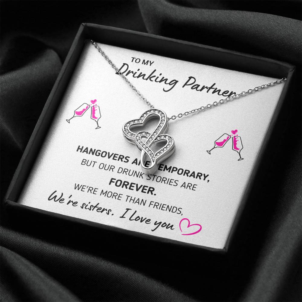 TO MY DRINKING PARTNER "MORE THAN FRIENDS" DOUBLE HEARTS NECKLACE GIFT SET - ON CLOUD NINE GIFTS
