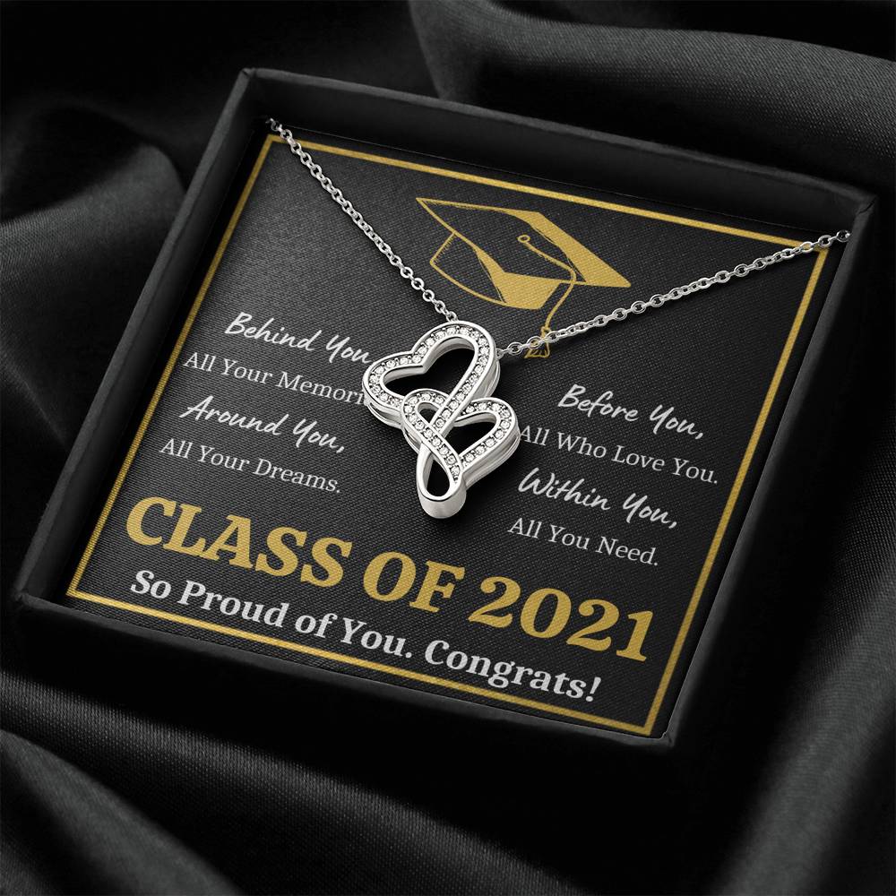 GRADUATION ALL YOU NEED GOLD DOUBLE HEARTS NECKLACE GIFT SET - ON CLOUD NINE GIFTS