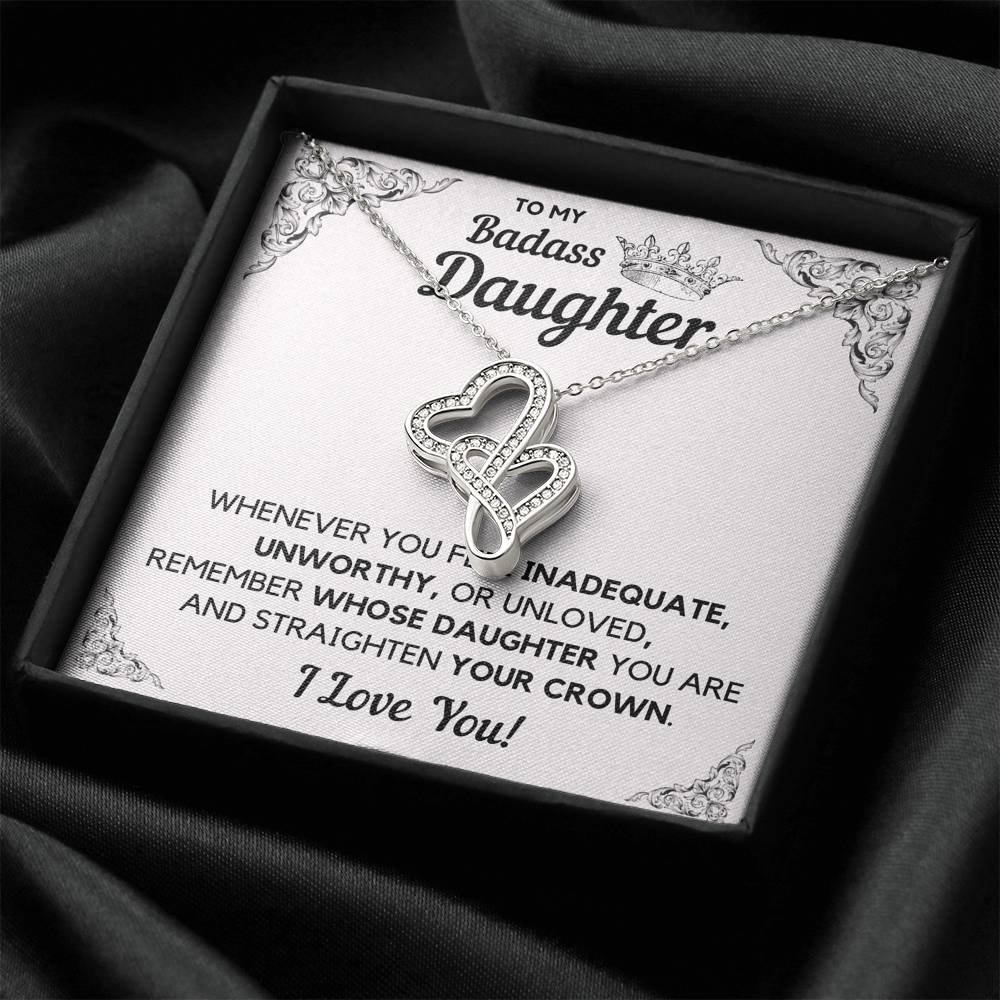 TO MY BADASS DAUGHTER CROWN DECORATION DOUBLE HEARTS NECKLACE GIFT SET - ON CLOUD NINE GIFTS